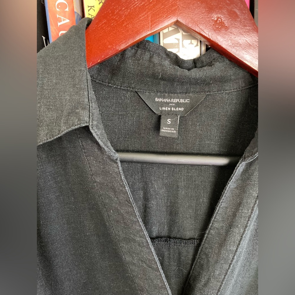 Banana Republic Factory Black Linen-Blend Shirt Dress with Belt & Pockets - Picture 2 of 5